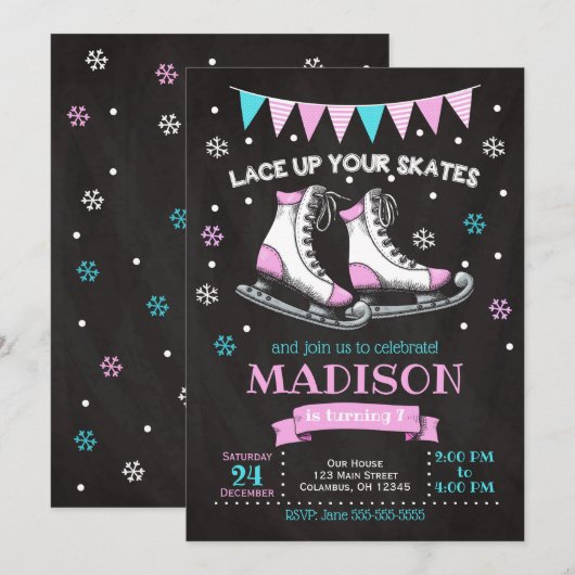 Invitation d'anniversaire de patinage de (Devant / Derrière)