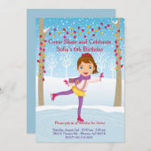 Invitation d'anniversaire de patinage de glace - (Devant / Derrière)