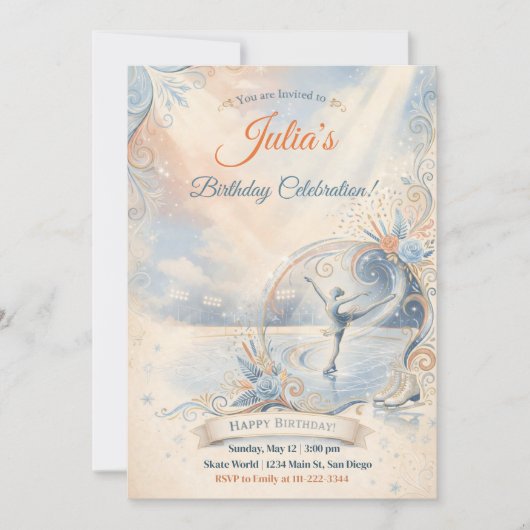 Invitation d'anniversaire de patinage sur glace | (Devant)