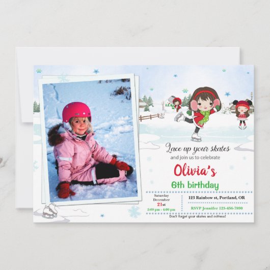 Invitation d'anniversaire de patinage sur glace In (Devant)