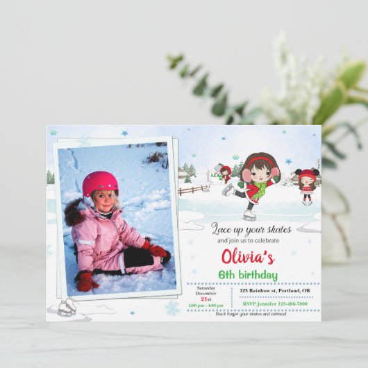 Invitation d'anniversaire de patinage sur glace In (Debout devant)