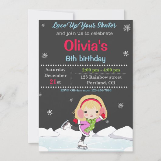 Invitation d'anniversaire de patinage sur glace In (Devant)