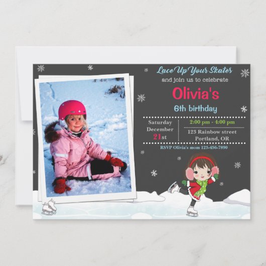 Invitation d'anniversaire de patinage sur glace In (Devant)