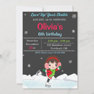 Invitation d'anniversaire de patinage sur glace In
