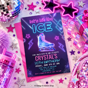 Invitation d'anniversaire de patinage sur glace Ne