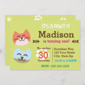 Invitation d'anniversaire de Pawty de chat (Devant / Derrière)