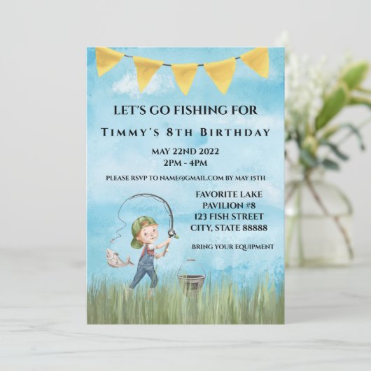 Invitation d'anniversaire de pêche (Debout devant)
