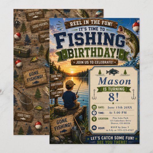Invitation d'anniversaire de pêche (Devant / Derrière)