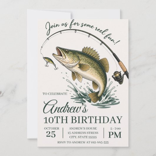 Invitation d'anniversaire de pêche amusante person (Devant)