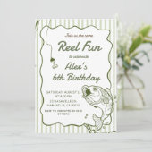 Invitation d'anniversaire de pêche dessinée à la m (Debout devant)