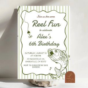 Invitation d'anniversaire de pêche dessinée à la m
