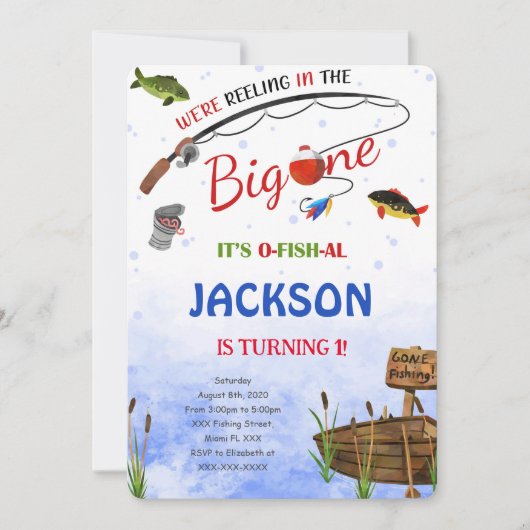 Invitation d'anniversaire de pêche modifiable (Devant)