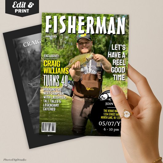 Invitation d'anniversaire de pêcheur, Magazine de