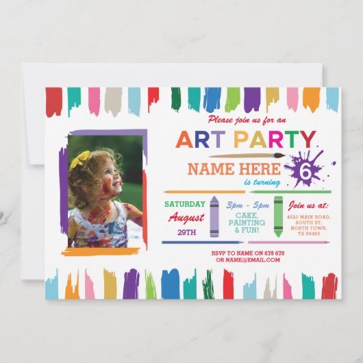 Invitation d'anniversaire de peinture de photo de (Devant)