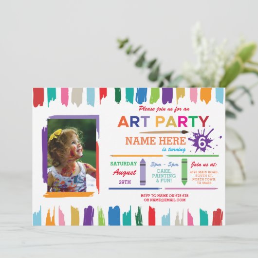 Invitation d'anniversaire de peinture de photo de (Debout devant)
