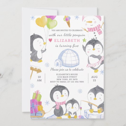 Invitation d'anniversaire de Penguin (Devant)