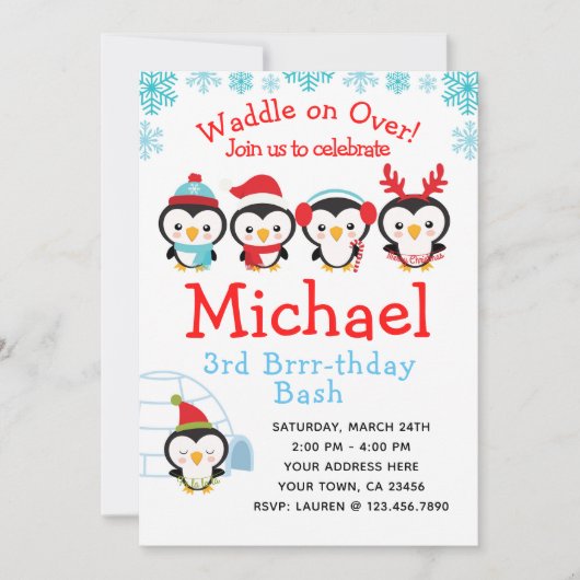 Invitation d'anniversaire de Penguin (Devant)