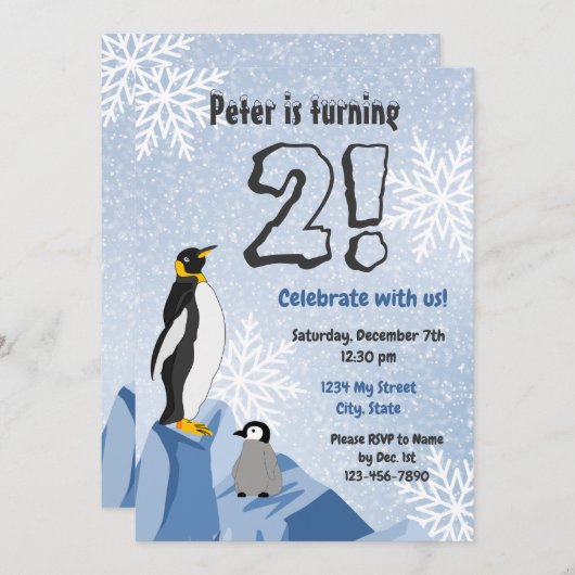 Invitation d'anniversaire de Penguin (Devant / Derrière)