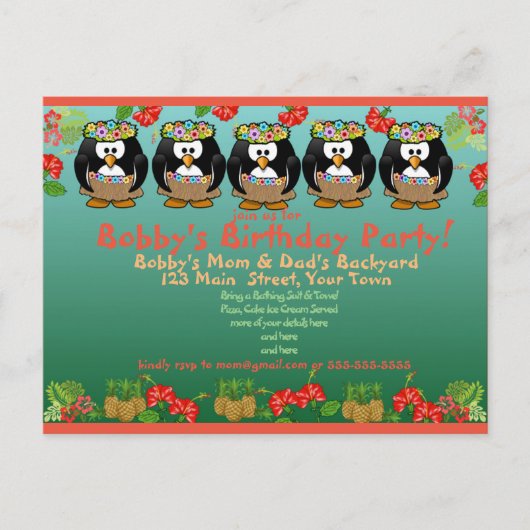 Invitation d'anniversaire de Penguin (Devant)