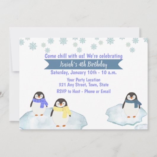 Invitation d'anniversaire de Penguin (Devant)
