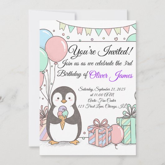 Invitation d'anniversaire de Penguin - Soirée pour (Devant)