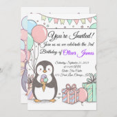 Invitation d'anniversaire de Penguin - Soirée pour (Devant / Derrière)