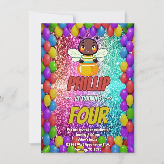 Invitation d'anniversaire de personnage Bee (Devant)
