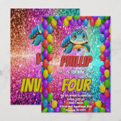 Invitation d'anniversaire de personnage de tortue (Devant / Derrière)