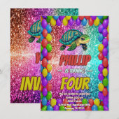 Invitation d'anniversaire de personnage de tortue (Devant / Derrière)