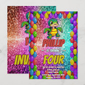 Invitation d'anniversaire de personnage de tortue (Devant / Derrière)