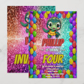 Invitation d'anniversaire de personnage de tortue (Devant / Derrière)