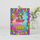 Invitation d'anniversaire de personnage de tortue (Debout devant)