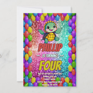 Invitation d'anniversaire de personnage de tortue