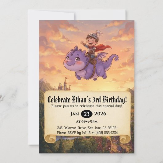 Invitation d'anniversaire de Petit Chevalier monta (Devant)