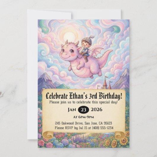 Invitation d'anniversaire de Petit Chevalier monta (Devant)
