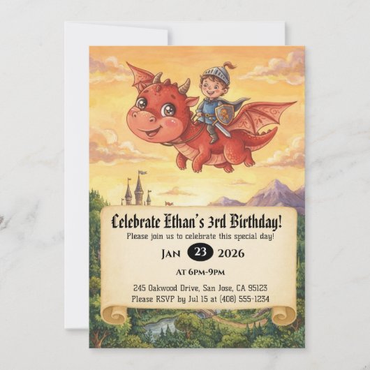 Invitation d'anniversaire de Petit Chevalier monta (Devant)