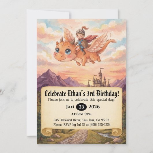 Invitation d'anniversaire de Petit Chevalier monta (Devant)