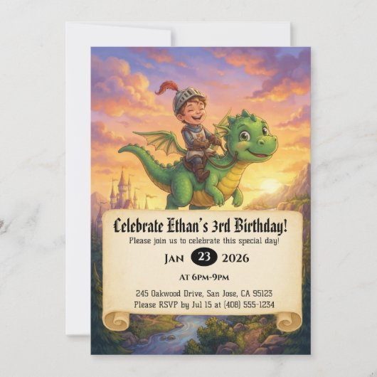 Invitation d'anniversaire de Petit Chevalier monta (Devant)