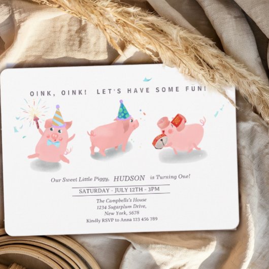Invitation d'anniversaire de petit cochon, Ferme C