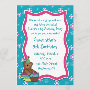 Invitation d'anniversaire de petit gâteau d'ours