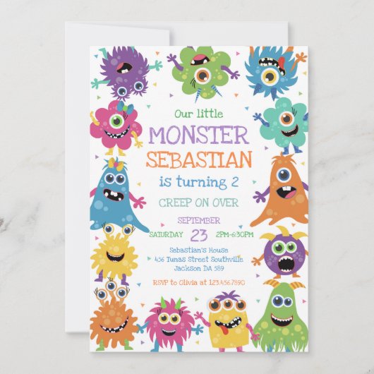 Invitation d'anniversaire de petit monstre (Devant)