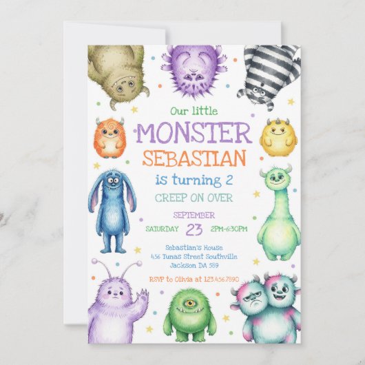 Invitation d'anniversaire de petit monstre (Devant)