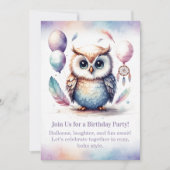 Invitation d'anniversaire de petite chouette bois (Devant)
