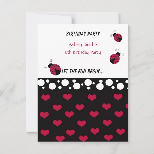 Invitation d'anniversaire de petite coccinelle (Devant)
