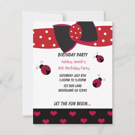 Invitation d'anniversaire de petite coccinelle (Devant)