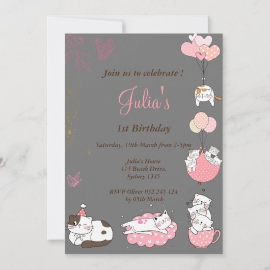 invitation d'anniversaire de petite fille chère (Devant)