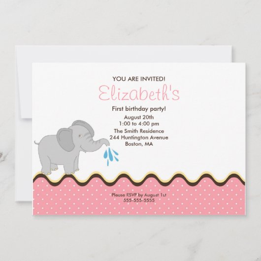 Invitation d'anniversaire de petite fille d'élépha (Devant)