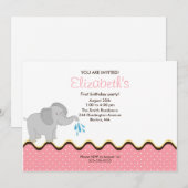 Invitation d'anniversaire de petite fille d'élépha (Devant / Derrière)