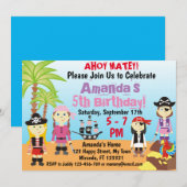 Invitation d'anniversaire de petite fille pirate p (Devant / Derrière)