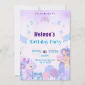 Invitation d'anniversaire de petite fille sirène m (Devant)